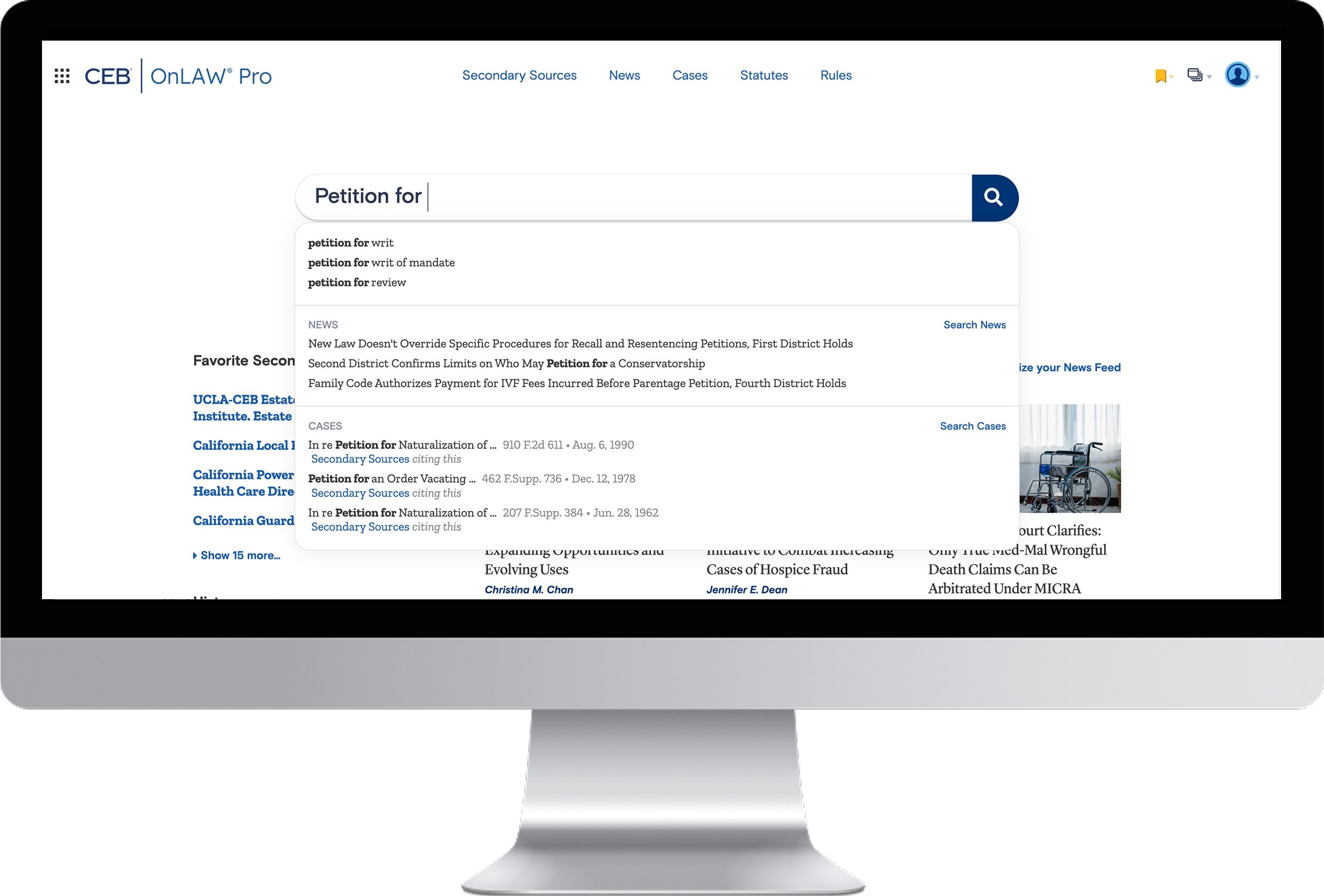 All-in-One Search Experience UI CEB OnLaw Pro Desktop